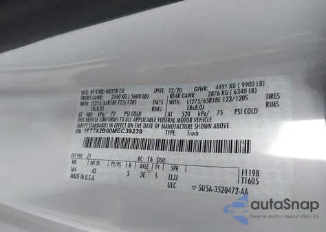 2021 Ford F-250 Xl из США, поврежденный, VIN 1FT7X2B60MEC39239